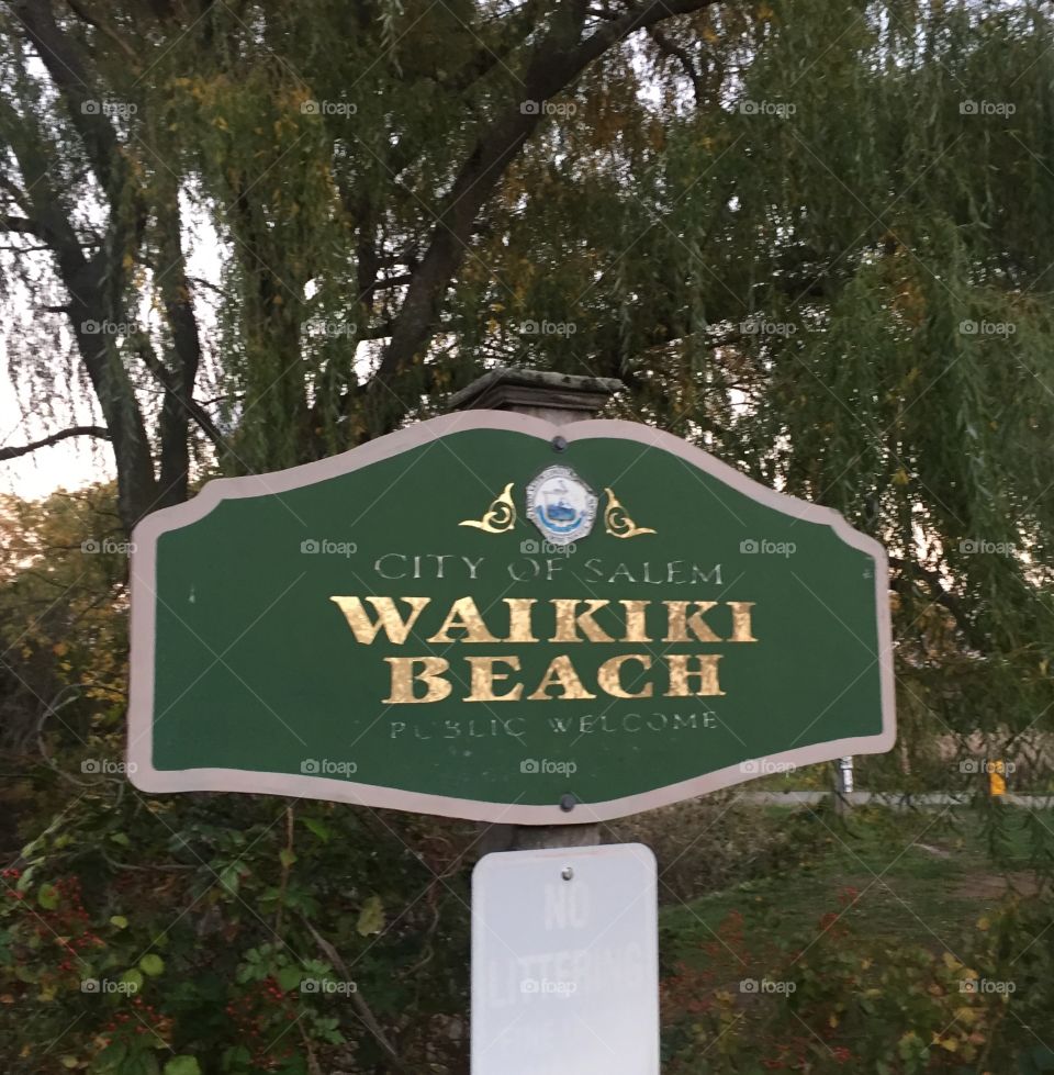 Waikiki Beach green sign