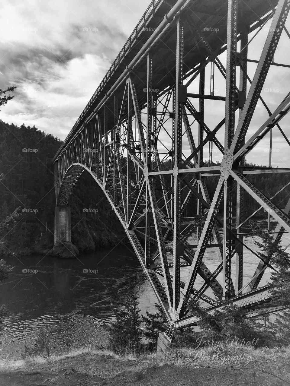 Deception Pass Bridge arched design in black and white
