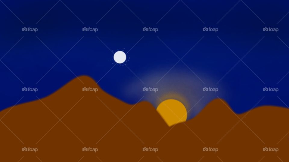 Beutiful star and sun with mountain