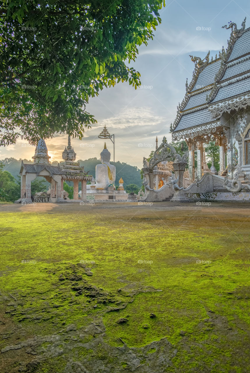 Beautiful Thai white church and land scape