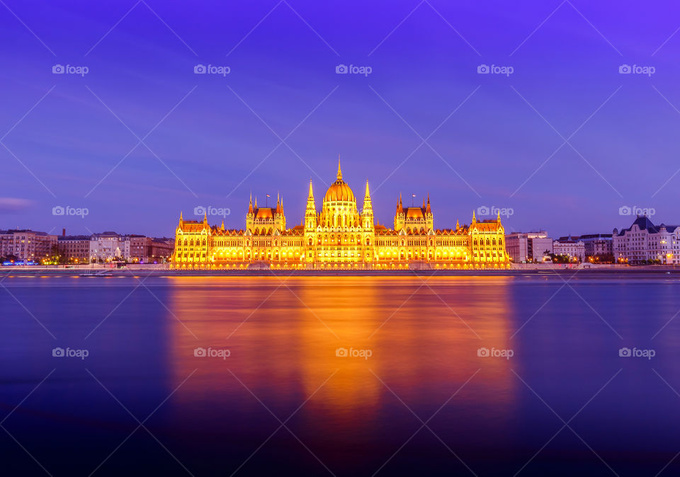 View of Budapest Parliament by Danube river