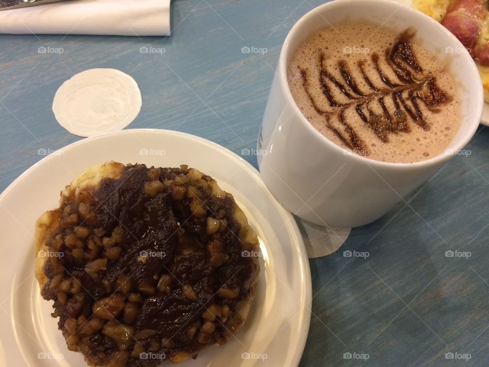 Pastry and chocolate drink