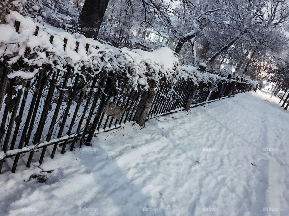 Winter descends with a blanket of snow. 