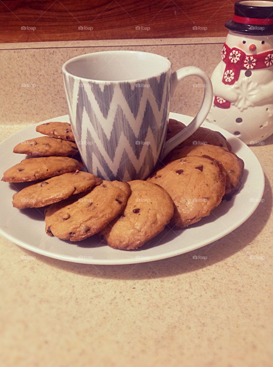 Cookies and coffee. Snowman 