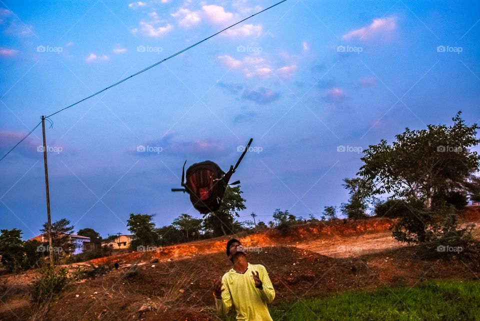 Guy playing with bag