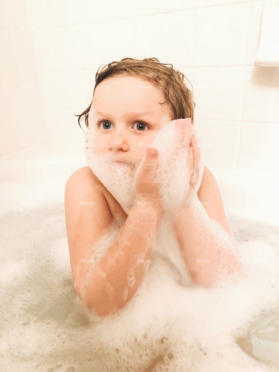 Little Girl Taking A Bath