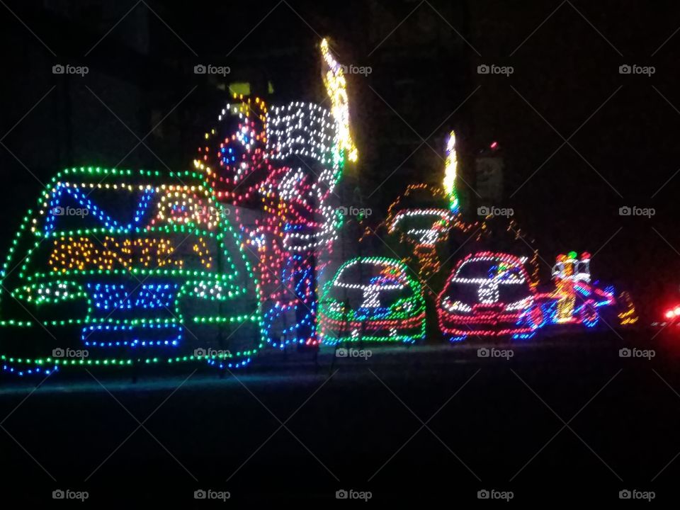 Lighted cars at glittering lights