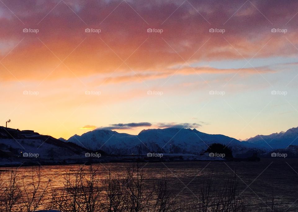 Valdez, Alaska Sunset. Beautiful winter evening in Valdez, Alaska