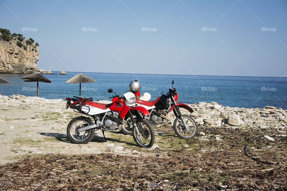 honda motors on beach. honda sport motors on Livadi beach in southern part of Thassos island,Greece