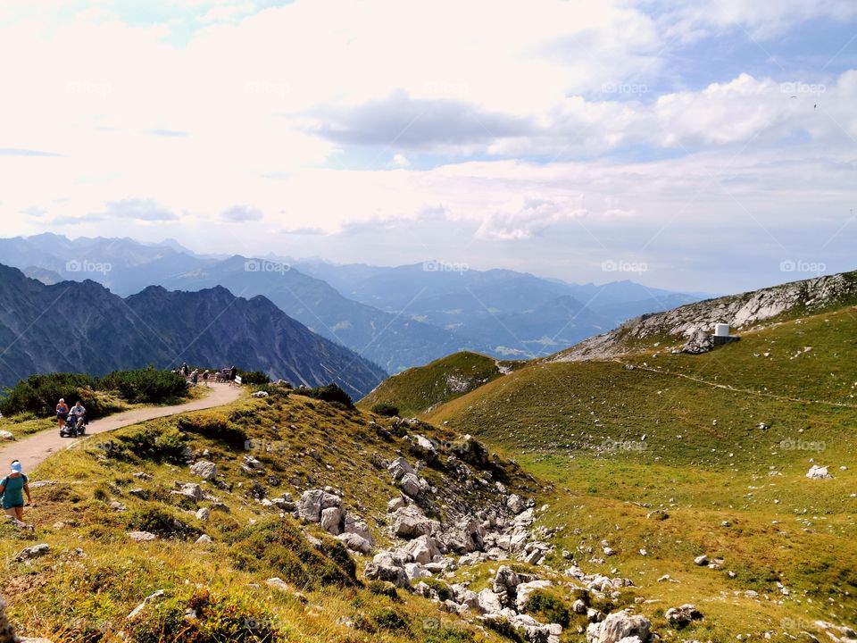landscape in the mountains, hiking in the mountains, enjoy the View at Mountains, man in wheelchair in the mountains
