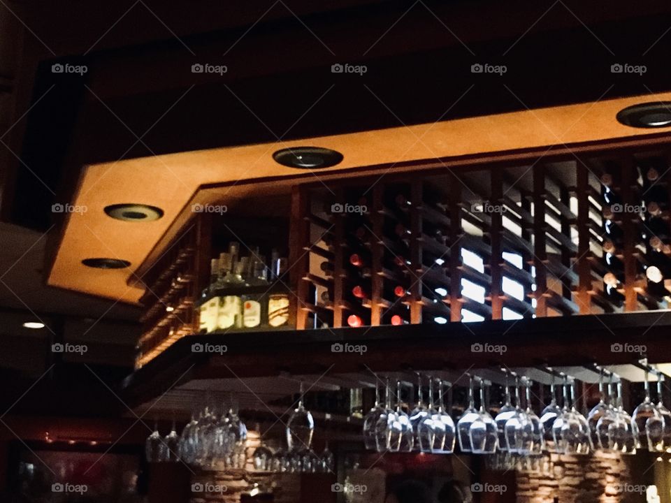 Bar top with wine glasses at Season 52 in Orlando Florida 