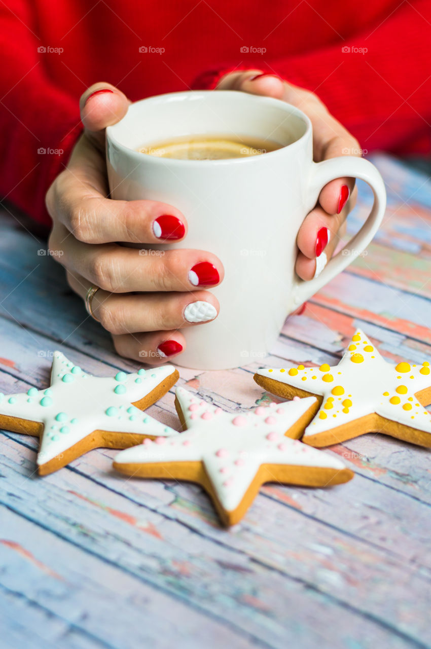 woman hand with cup of tea