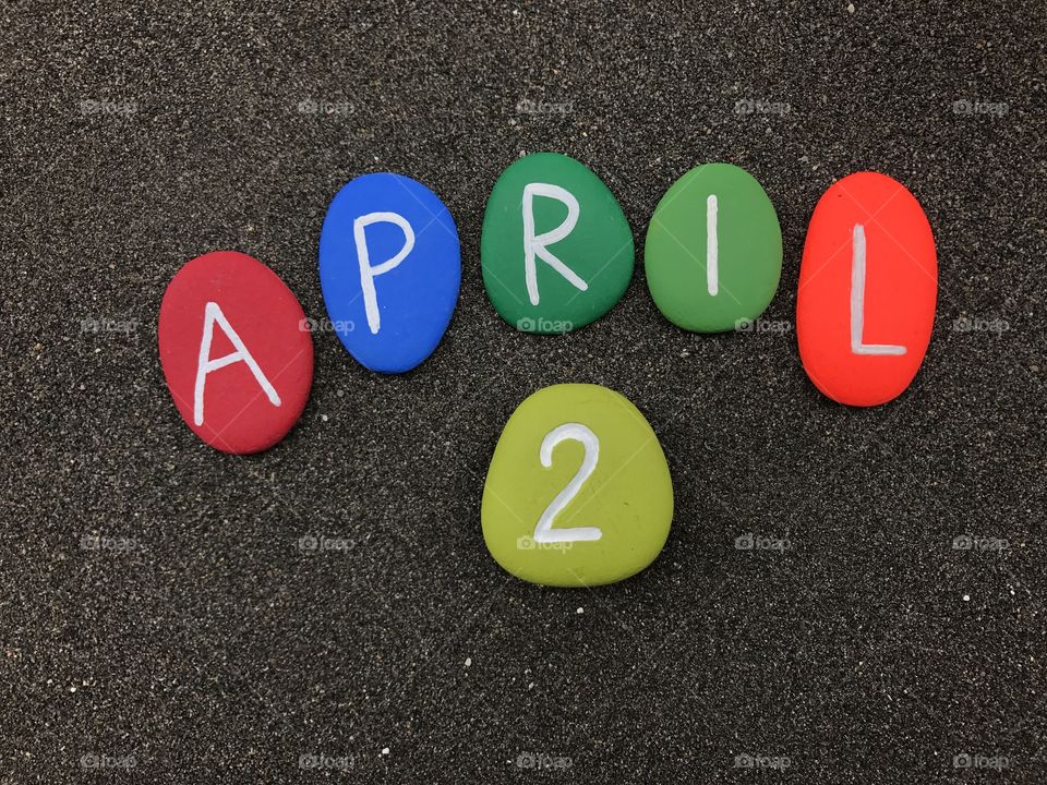 2 April, calendar date with colored stones 