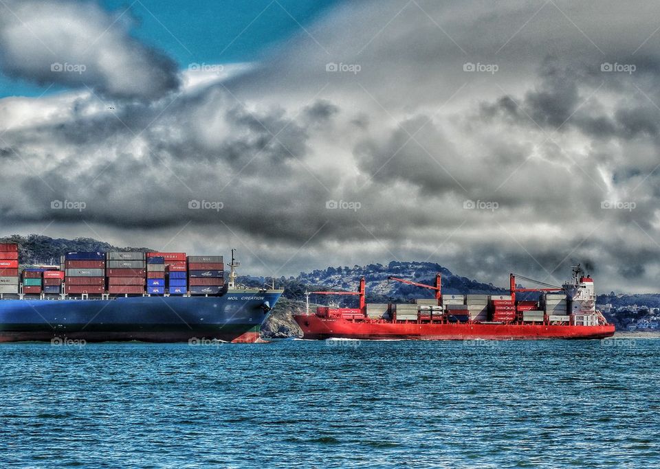 Cargo Ships In Harbor