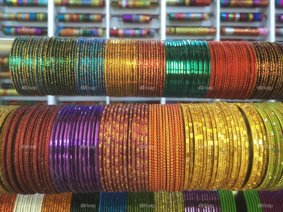 bangles . A bangle store in bustling Little India, Singapore. 
