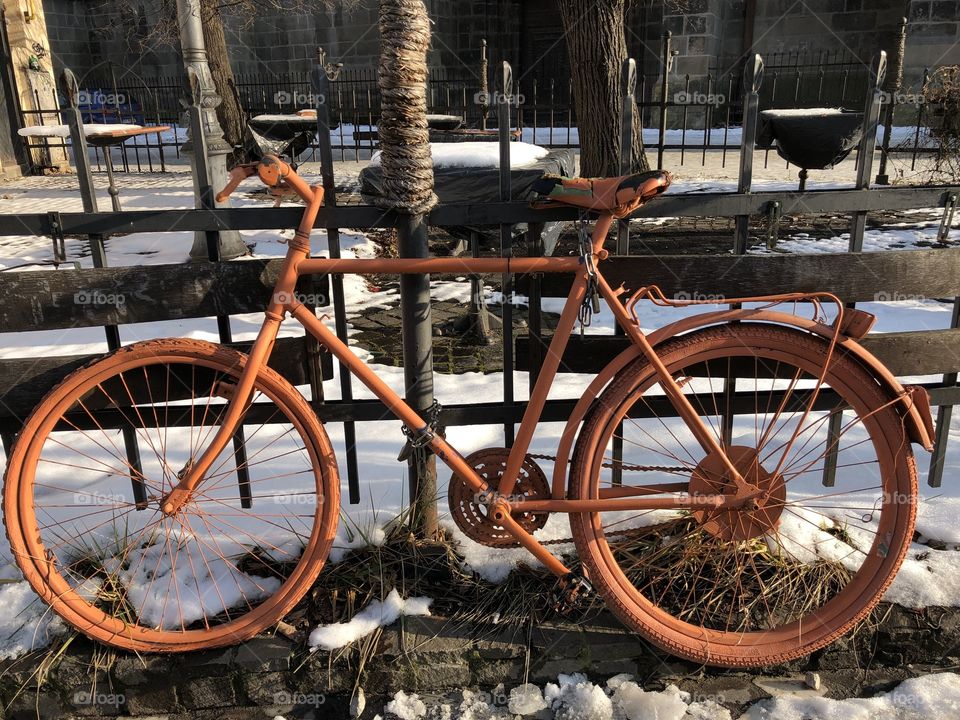 A bicycle waiting for its owner found by the streets in Brasov, Romania.