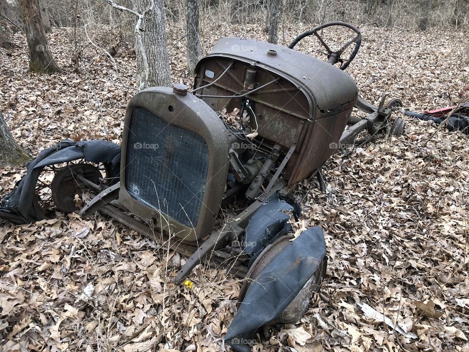 Rusty Model A Ford wasting away in the woods