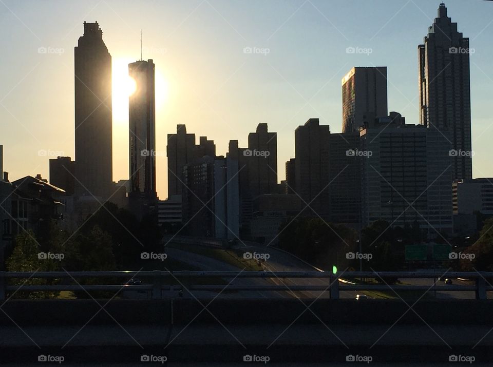 Atlanta Sunset. View of Atlanta skyline from Jackson Bridge.