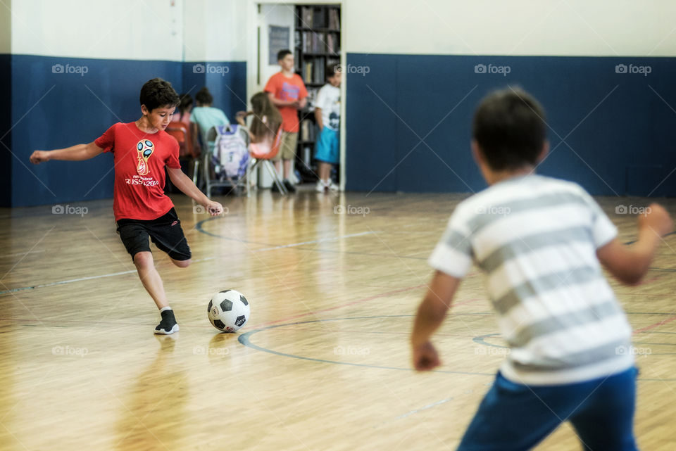 Playing football 