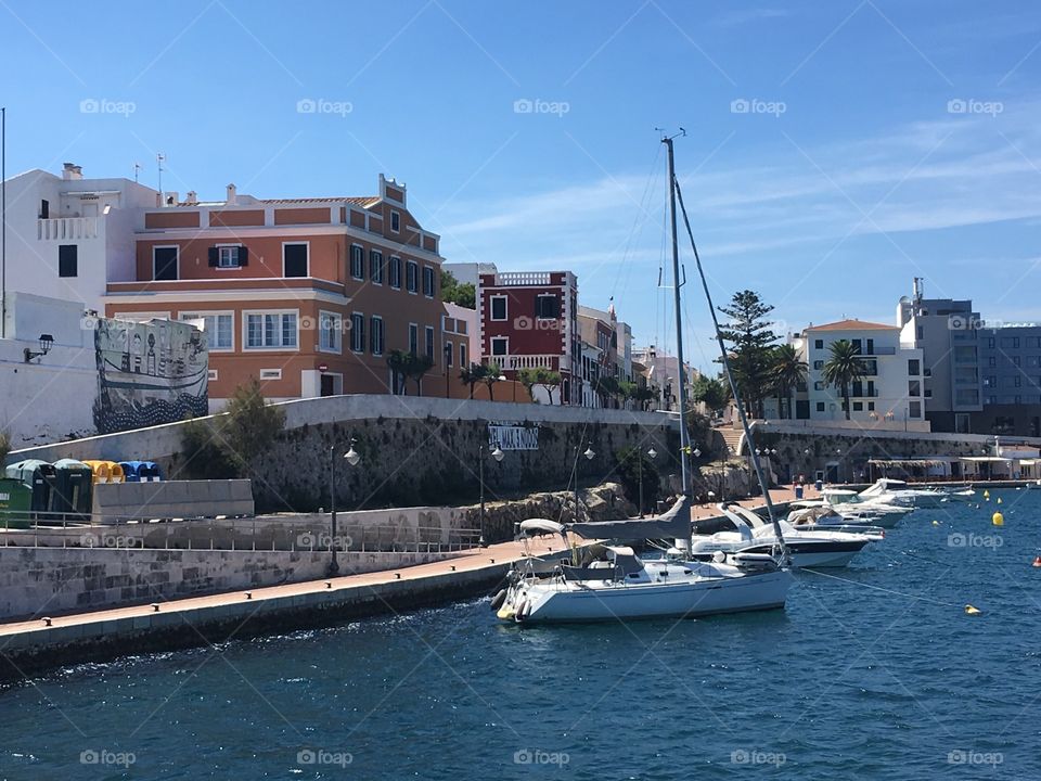The beautiful harbour of Mahon, the largest town on the small Spanish island of Menorca. The harbour here is the largest natural deep water harbour in the world.