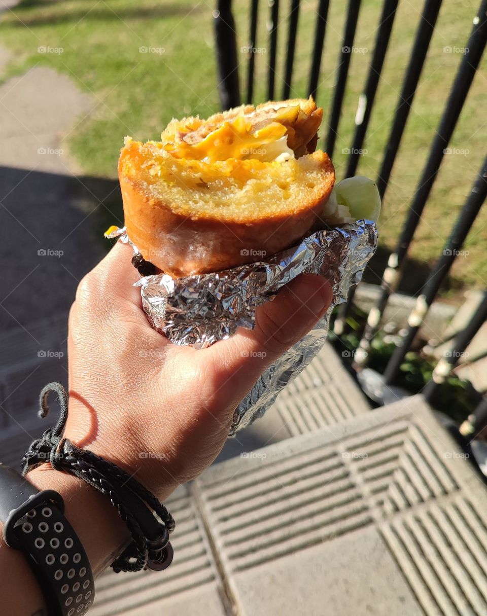 Garlic bread, burger