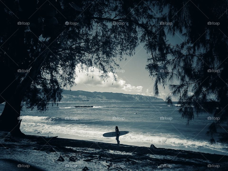 Lone surfer on the North Shore of Oahu