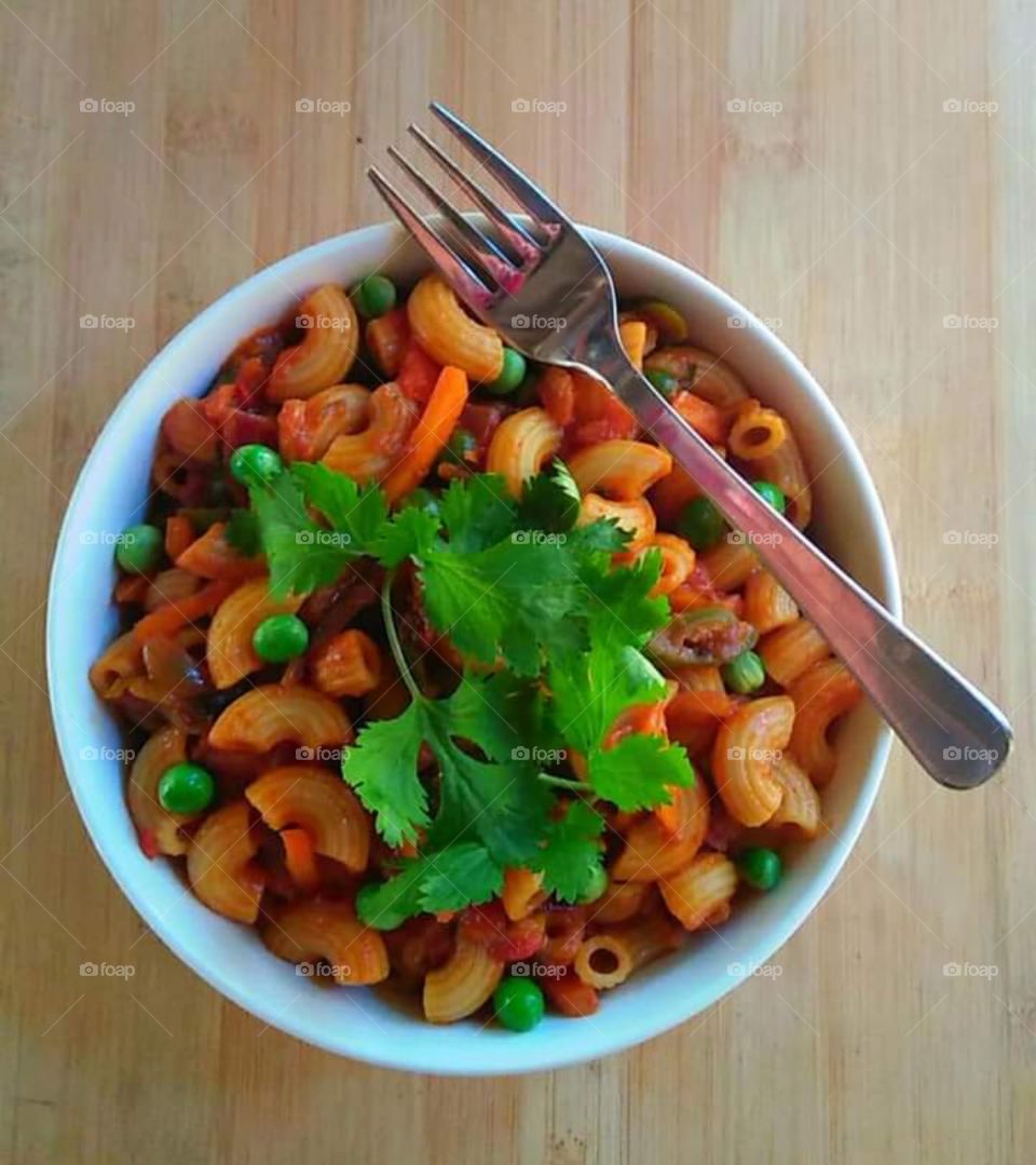 Indian style masala pasta for breakfast .
