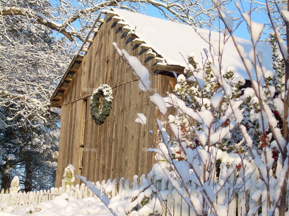 Barn snow Christmas wreath