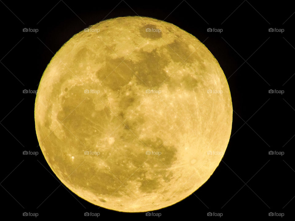 close up golden super moon at night