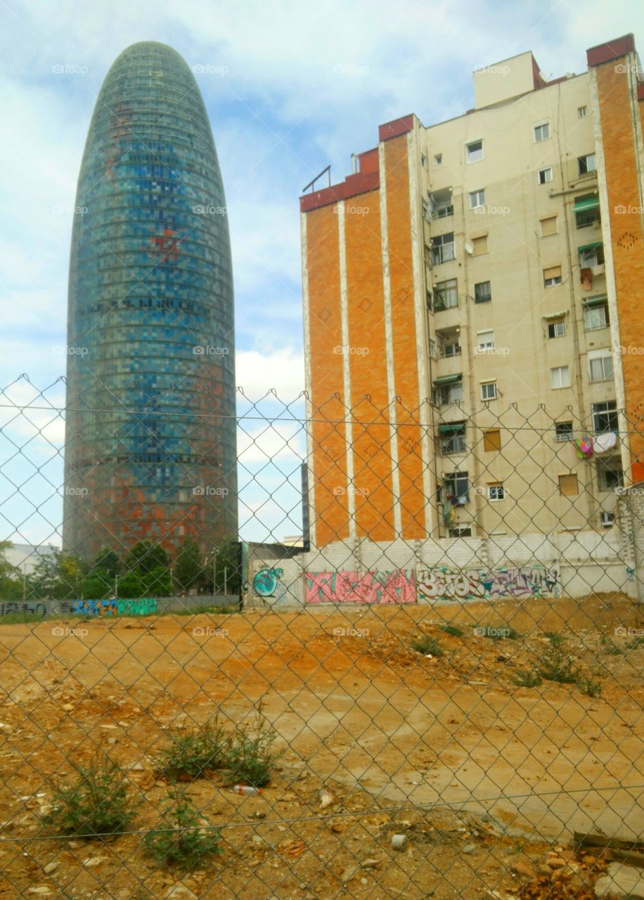 Agbar Tower as seen from behind in 2017, Barcelona, Spain
