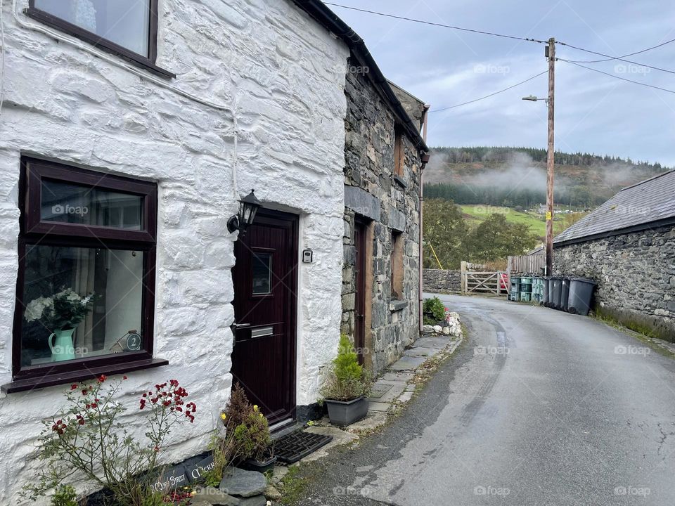 Curved street in a Welsh village 