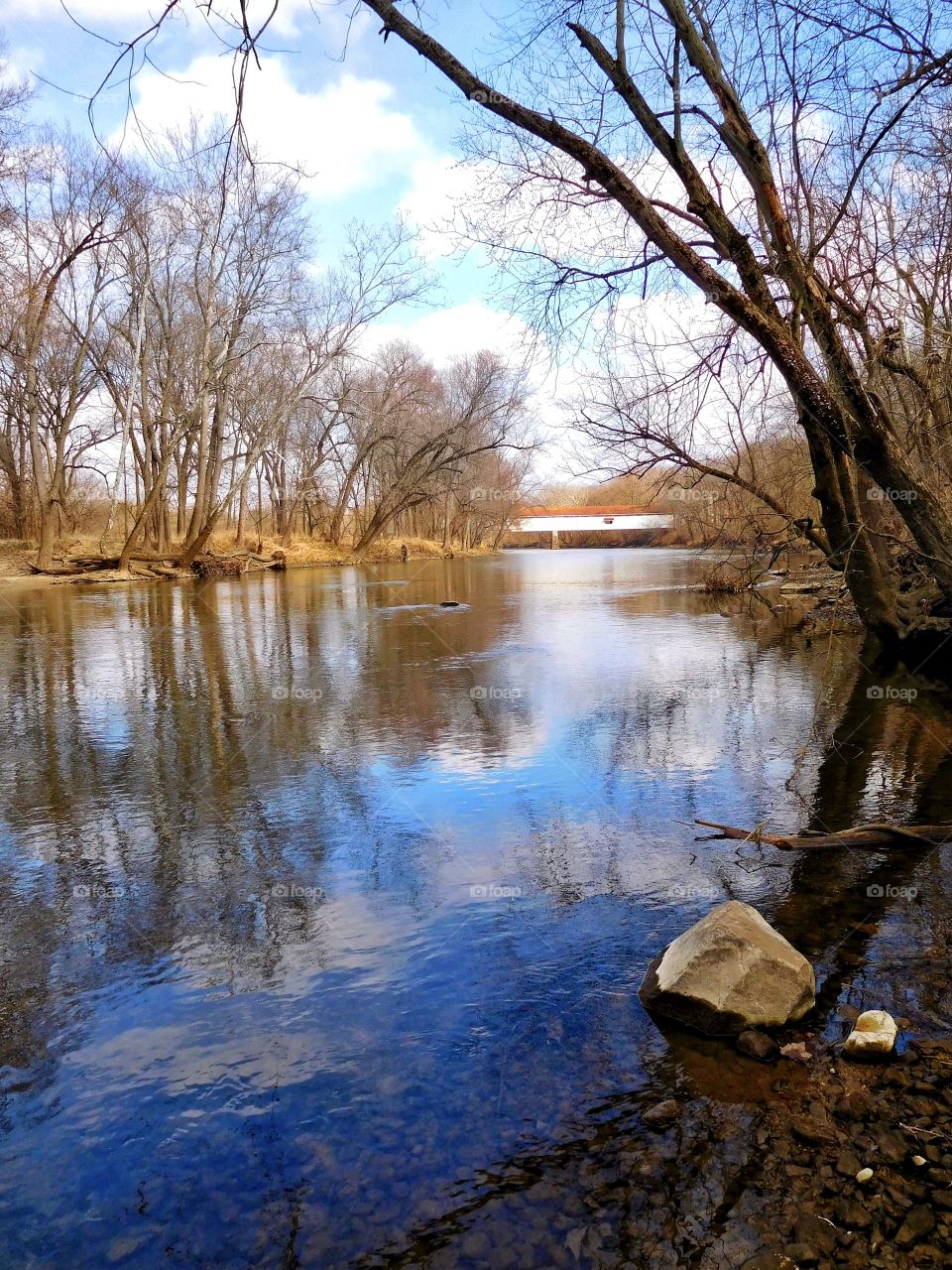 Indiana Covered Bridge and beautiful white river in Indiana 