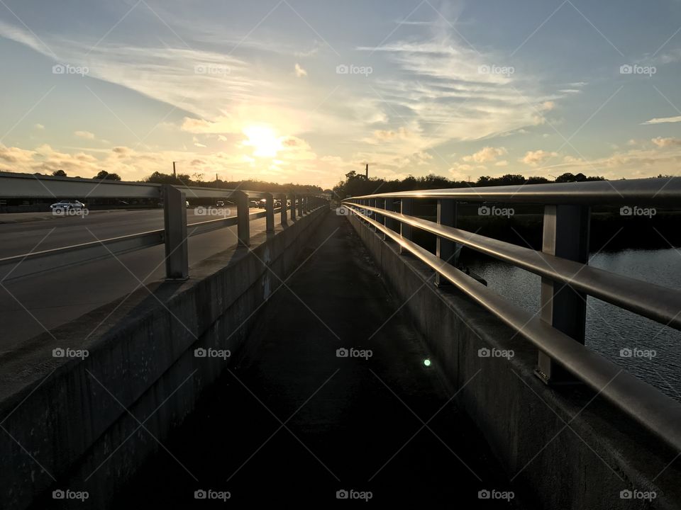 Bridge, Sunset, Light, Landscape, Reflection