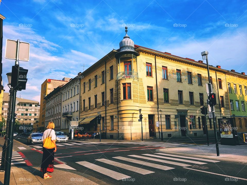 Ljubljana,  capital of Slovenia. Europe.  Summer vacation.  Ancient architecture. Big city life