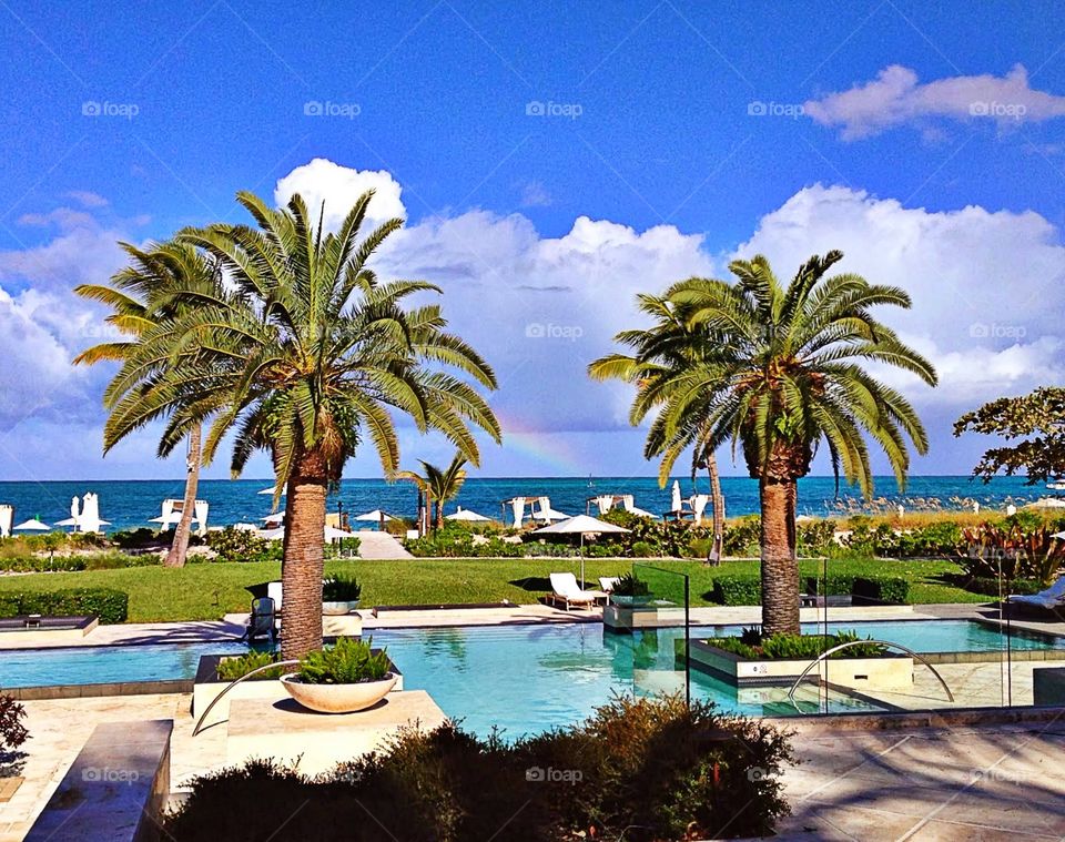 A beautiful day and a rainbow over Grace Bay in the Turks & Caicos Islands