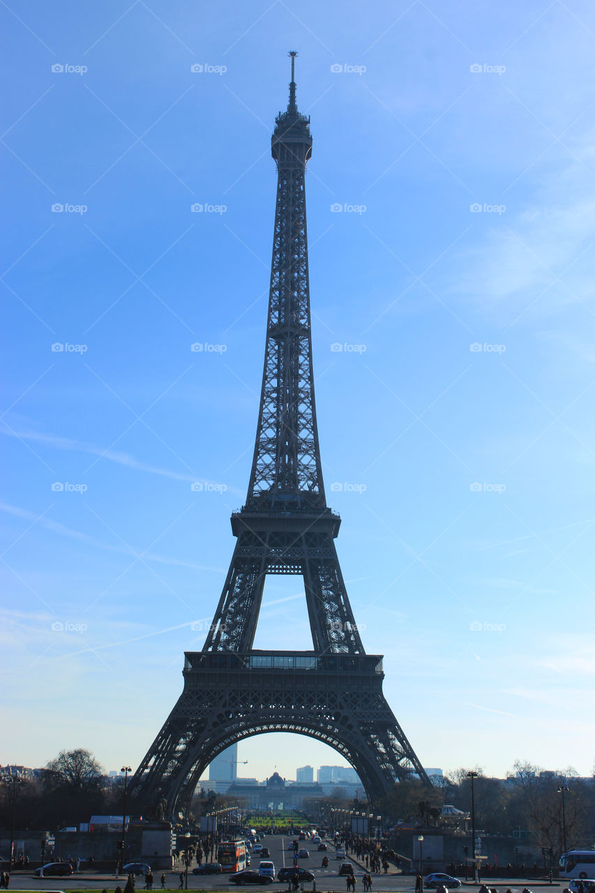 The Eiffel tower under a blue Sky,Paris,France