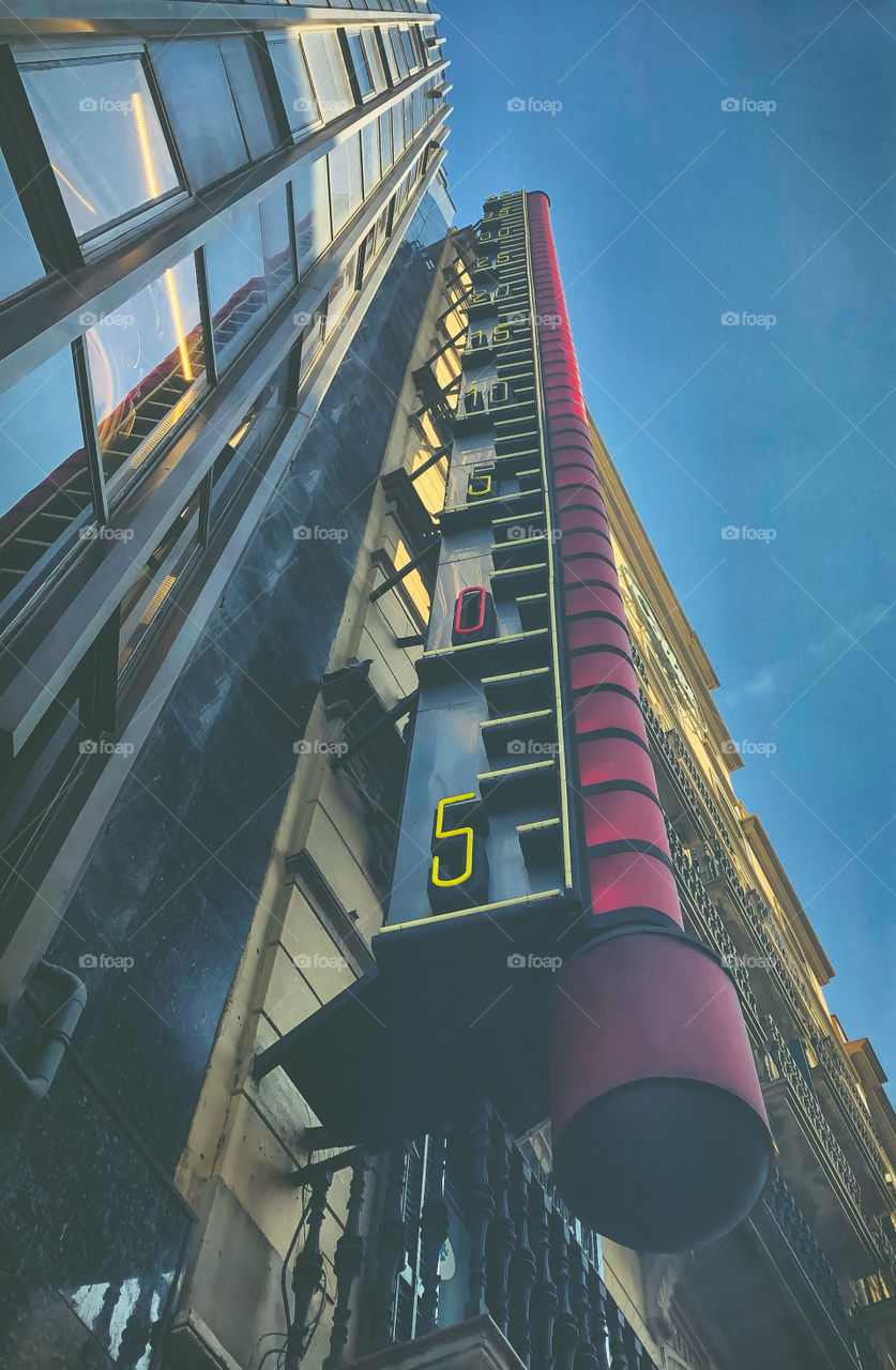 Huge thermometer on a building in Avenida Portal de L' Angel, Barcelona, Catalonia, Spain