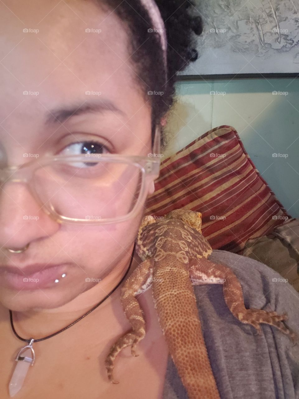 lizard on her shoulder
