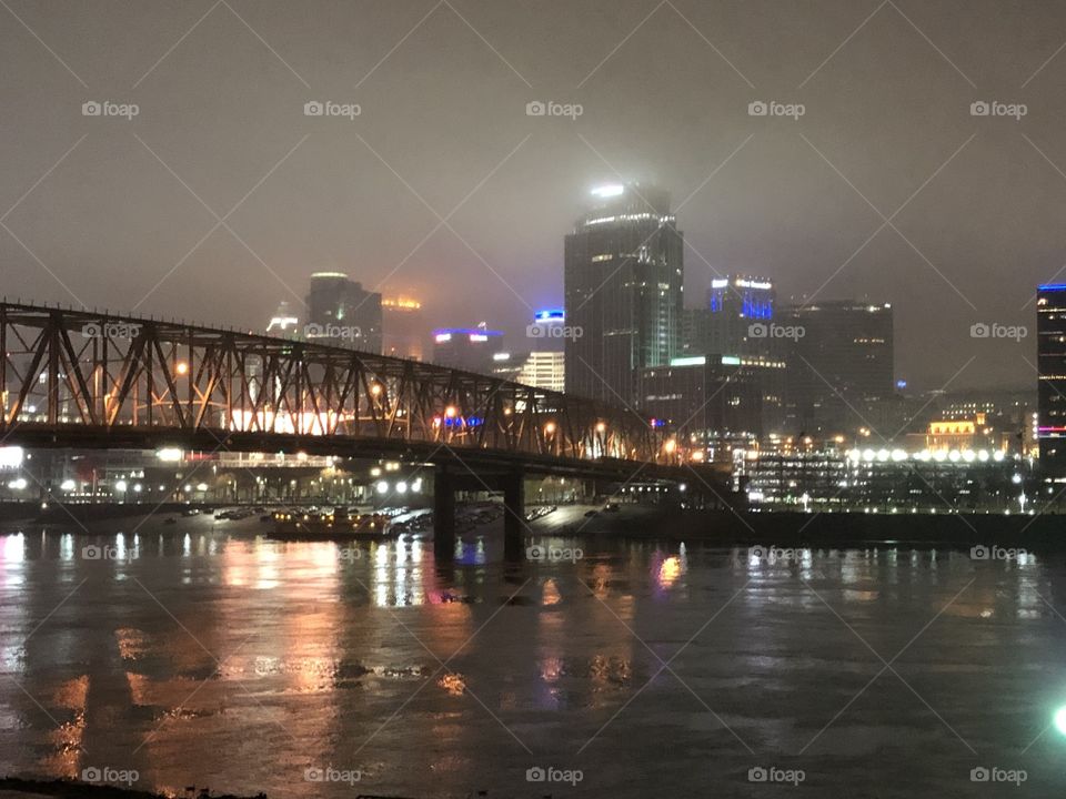 A foggy Cincinnati evening
