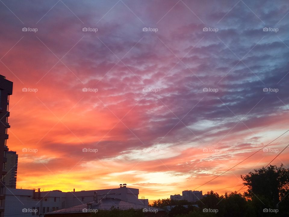Sunset over the city. All shades of red