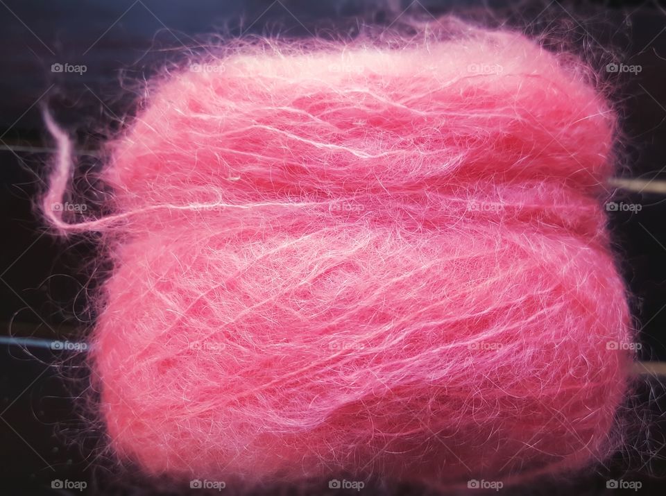 High angle view of pink wool