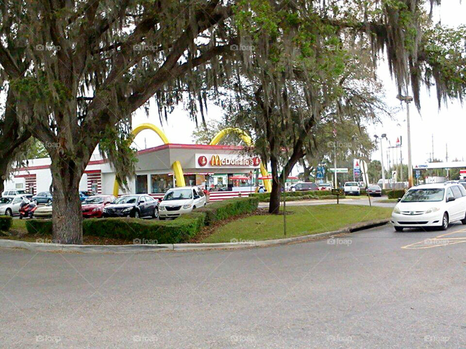 Vintage McDonald's. old fashioned McDonald's restaurant with golden arches