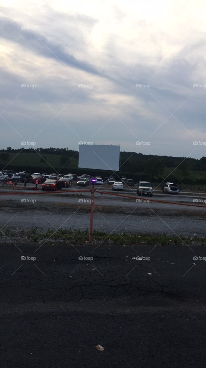 Sunset at the drive in movie theater, what a beautiful night!
