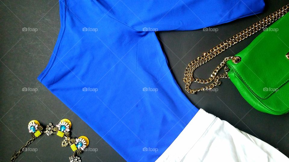 High angle view of dress with accessories