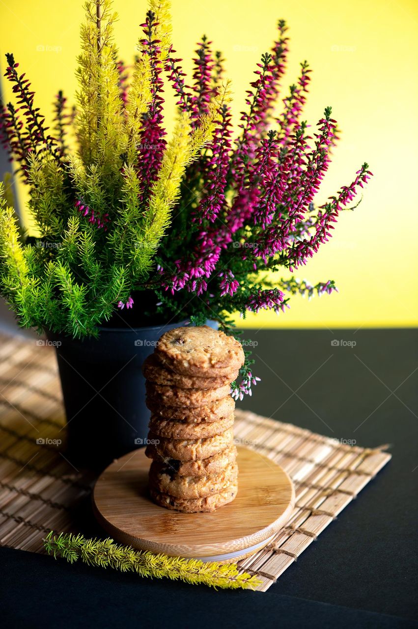 Stack of butter cookies on table