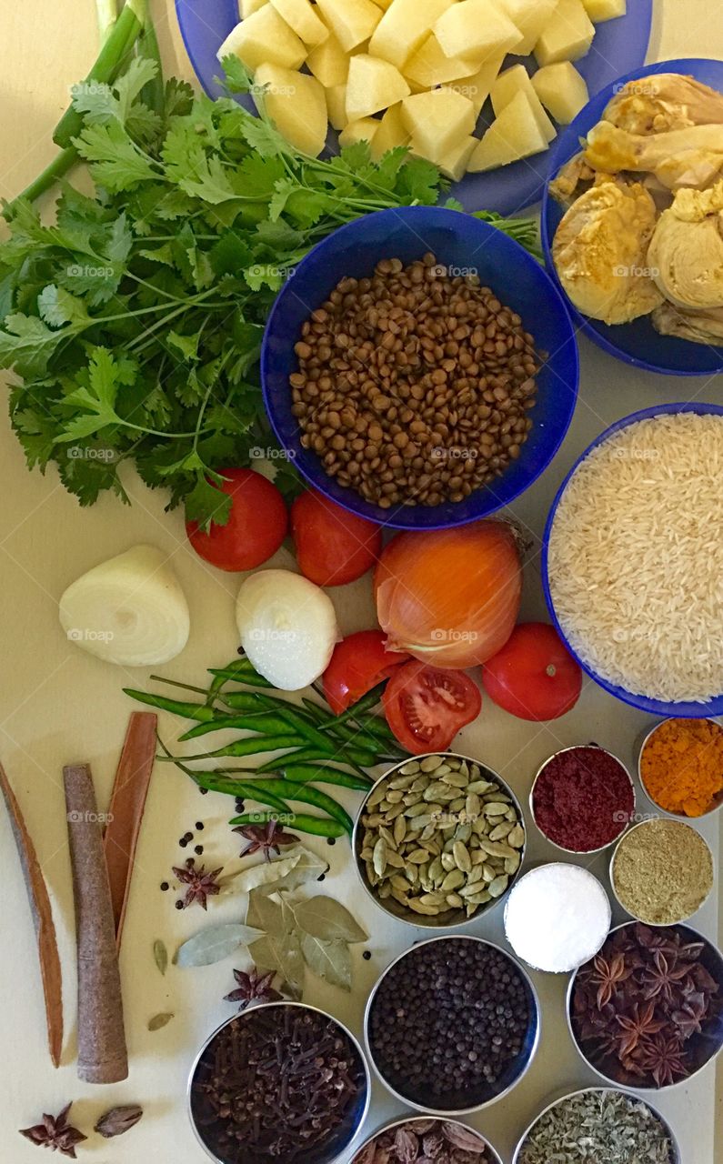 Ingredients to Prepare food for supper tonight .making biryani Indian food 