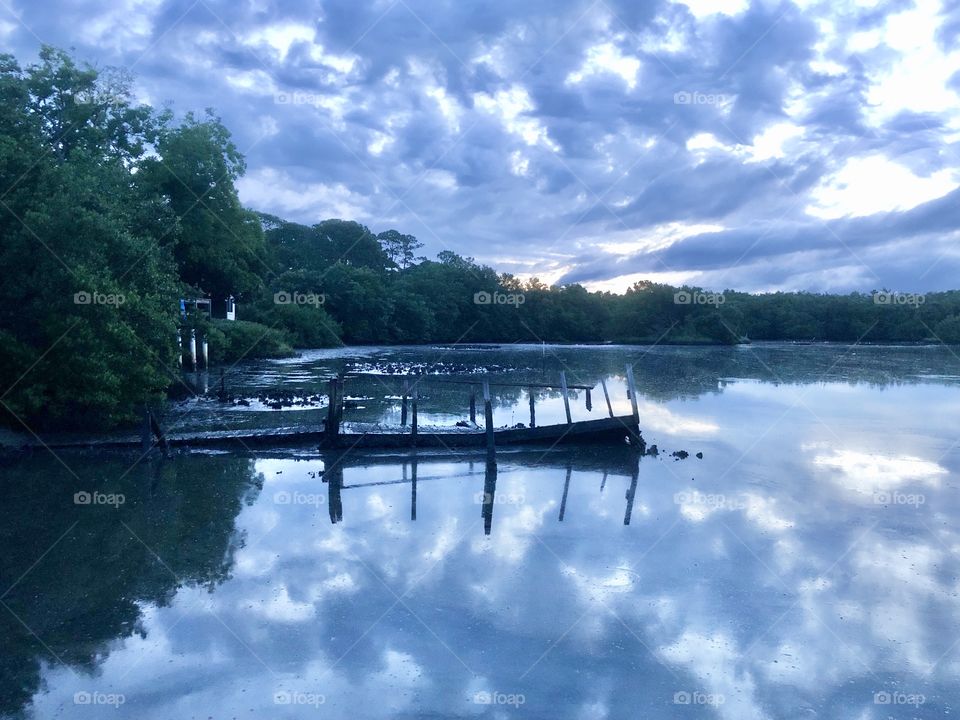 Back bayou reflection at dawn