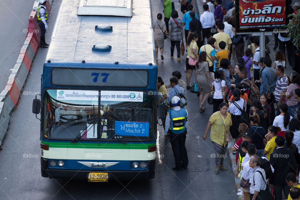 Bus in the public bus station in Bangkok Thailand 