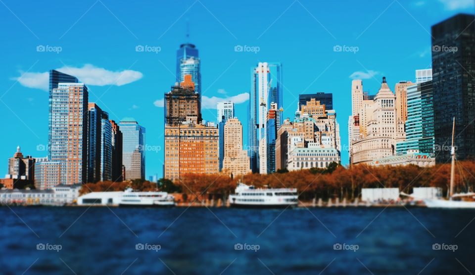 New York City Skyline, Skyscrapers In New York, New York City View, View From The Water, New York On The Water, Bright City Lights, Tall Buildings Downtown, Skyscrapers On The Water, New York City