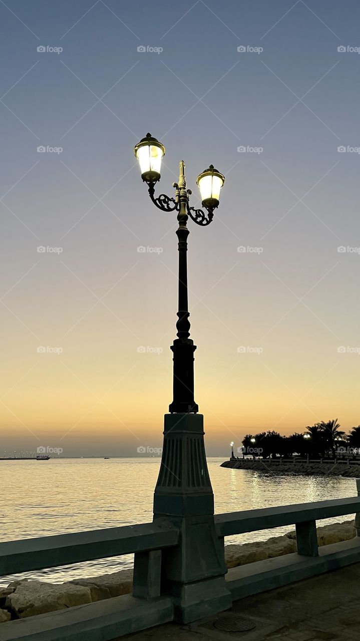 Sunset and vintage park light